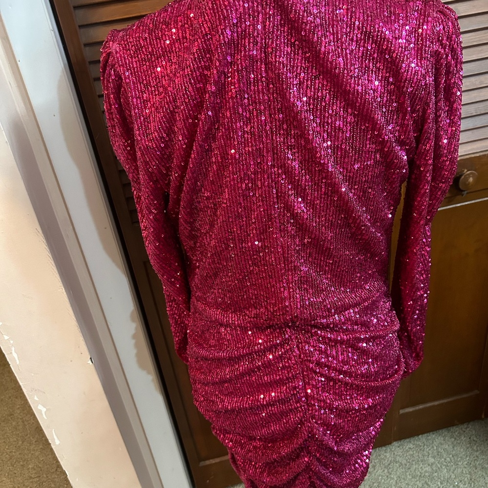 Parker Hot Pink Arienne Sequined V-Neck Mini Dress - Picture 7 of 11